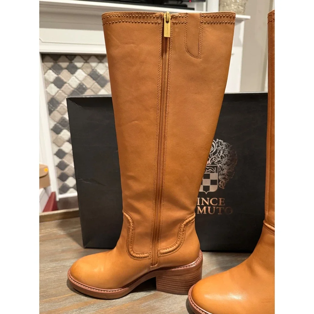 Vince Camuto‎ Vuliann Knee-High Boot Burnished Leather Walnut Quiet Luxury  7.5
